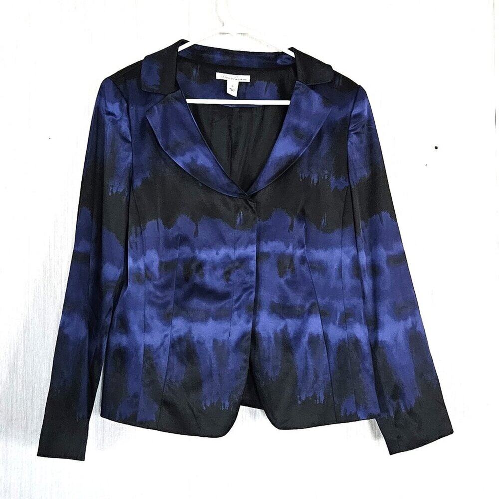 Kenneth Cole Blazer 2 Snap Front Abstract Print Blue Black - sz 12- EUC
